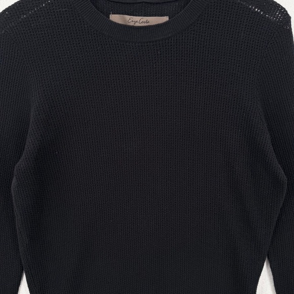ENZA COSTA Linen Open Knit Crew Neck Sweater Womens Small Black Quite Luxury NEW - Picture 13 of 15